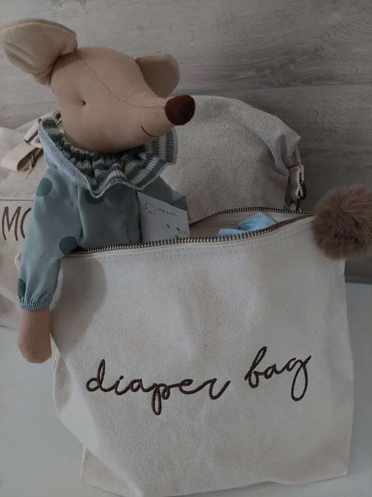 Tasje met opschrift "Diaper Bag"