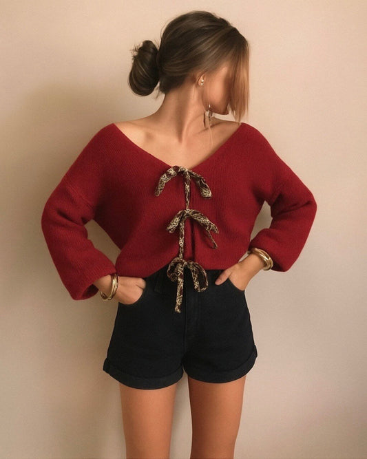 Pull /Vest Leopardstrik Burgundy