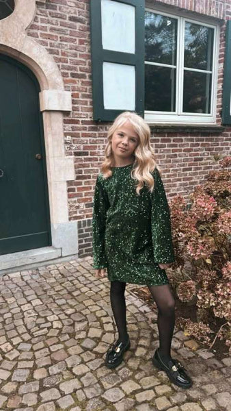 Glitterkleedje groen in maat 13/14 jr