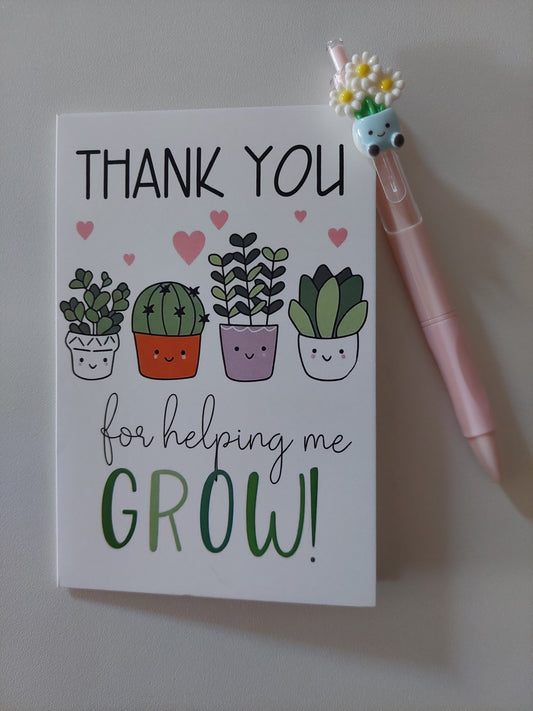 Kaartje + balpen 'thank you for growing'