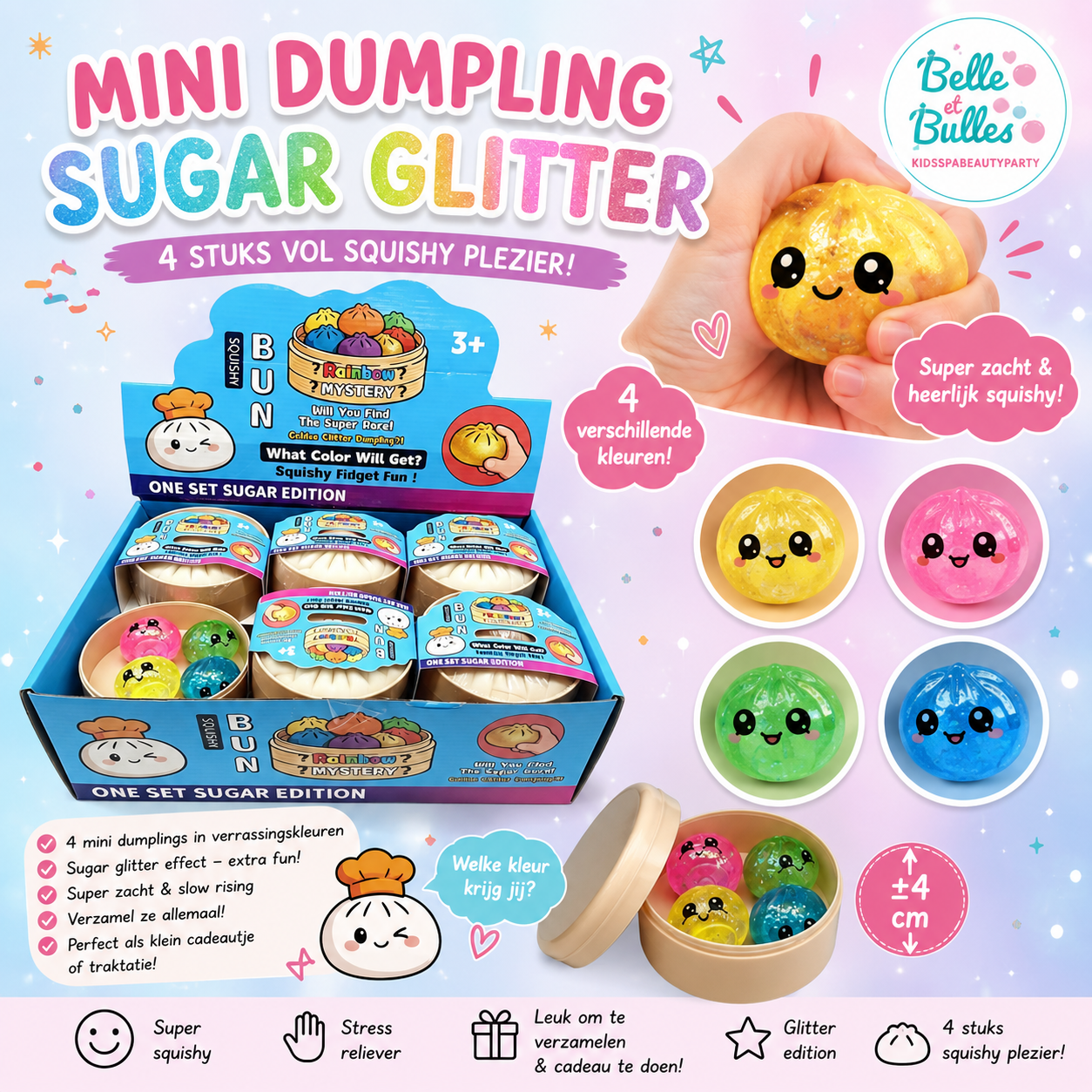 Mini dumpling 4 stuks in doos. Sugar glitter
